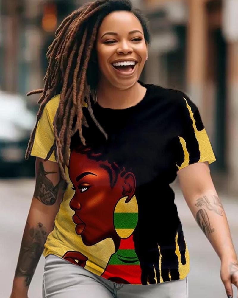 Personalized Black Cute Cartoon Girl with Dreadlocks Printed Short-sleeved T-shirt