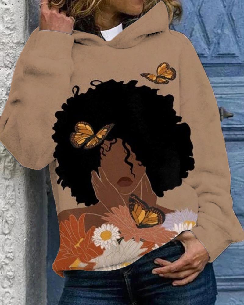Butterfly Brown Girl Long Sleeves Hoodie