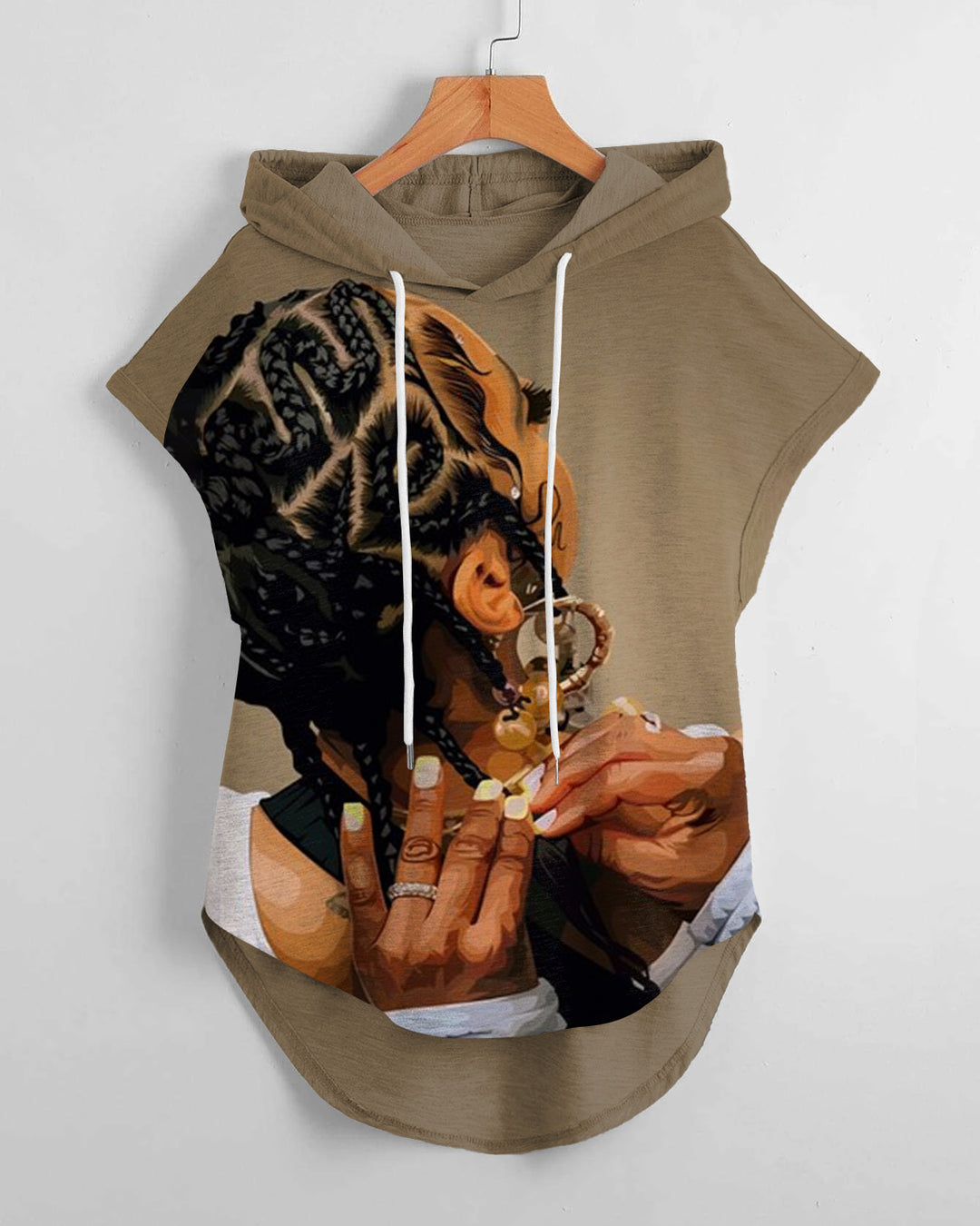 Black Woman Fashion Art Braids Drawstring Hooded Tee