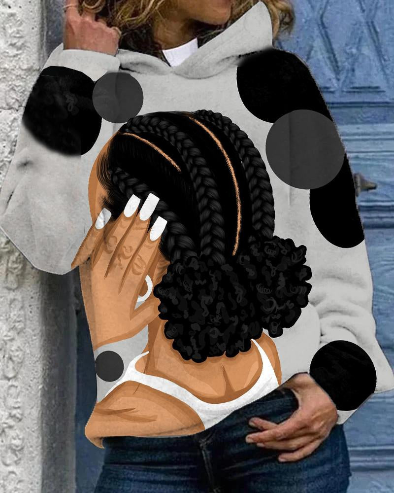 Braided Curly Ponytail Long Sleeves Hoodie