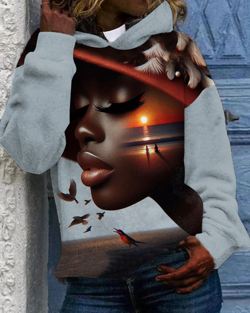 Women's Djerba The Sweet Art Print Long-sleeved Hoodie