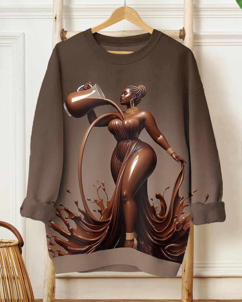 Chocolate Brown Women Art Long-sleeved Sweatshirt