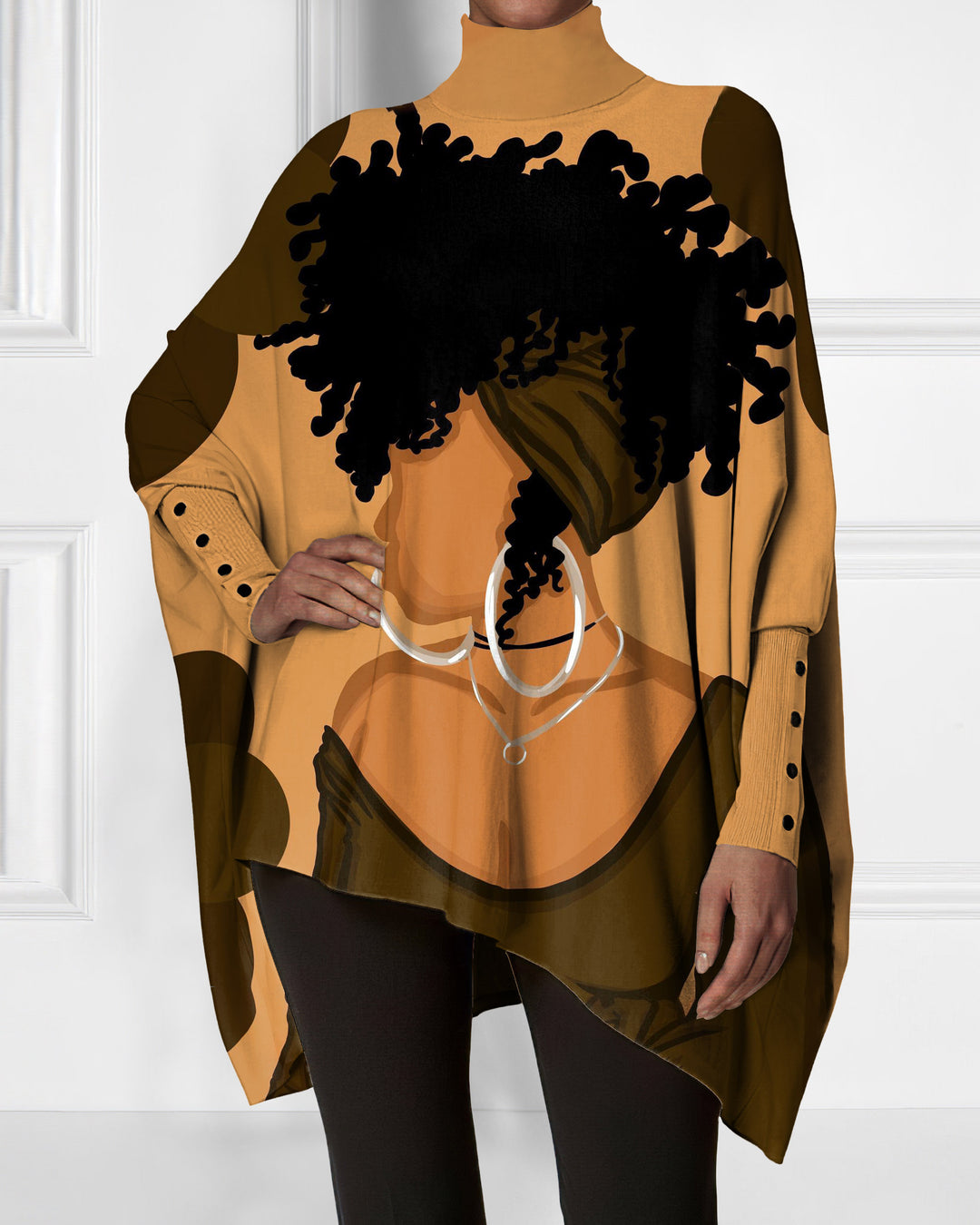 Women with Curly Hair Irregular High Neck Top