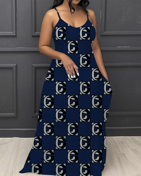Geometric C Letter Print V-Neck Pocket Cami Dress