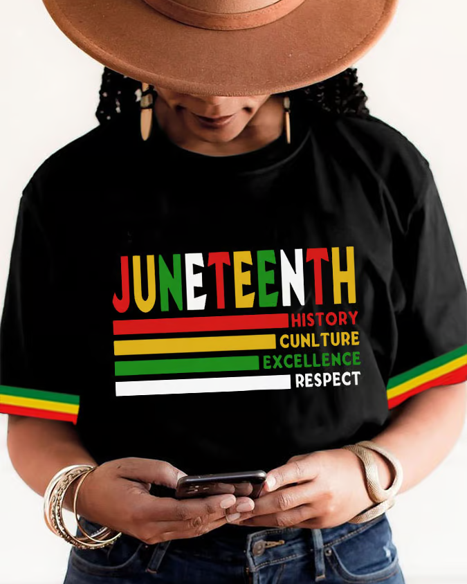 Juneteenth Lettering Stripes Crew Neck Short Sleeve Tshirt