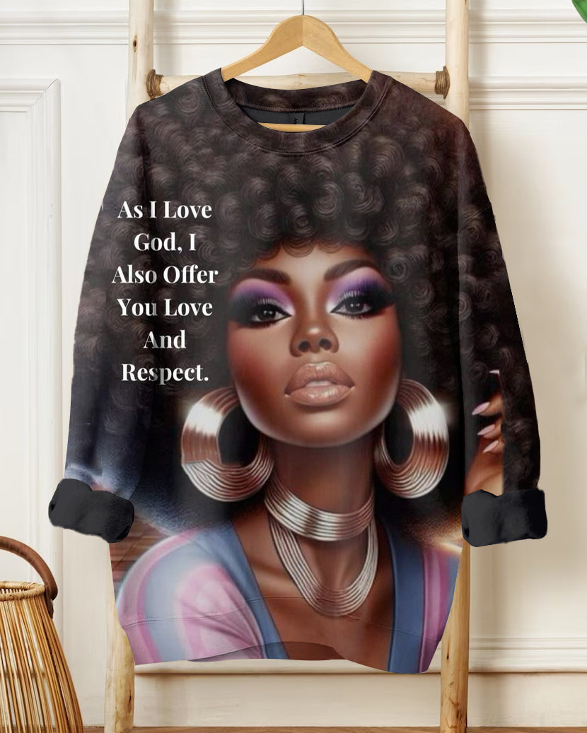 Fashion As I Love God I Also Offer You Love Cartoon Print Long Sleeve Sweatshirt