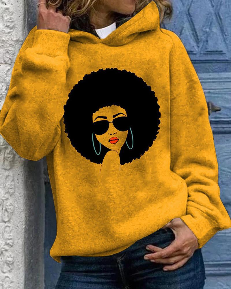 Afro sunglasses black girl print women's hoodie