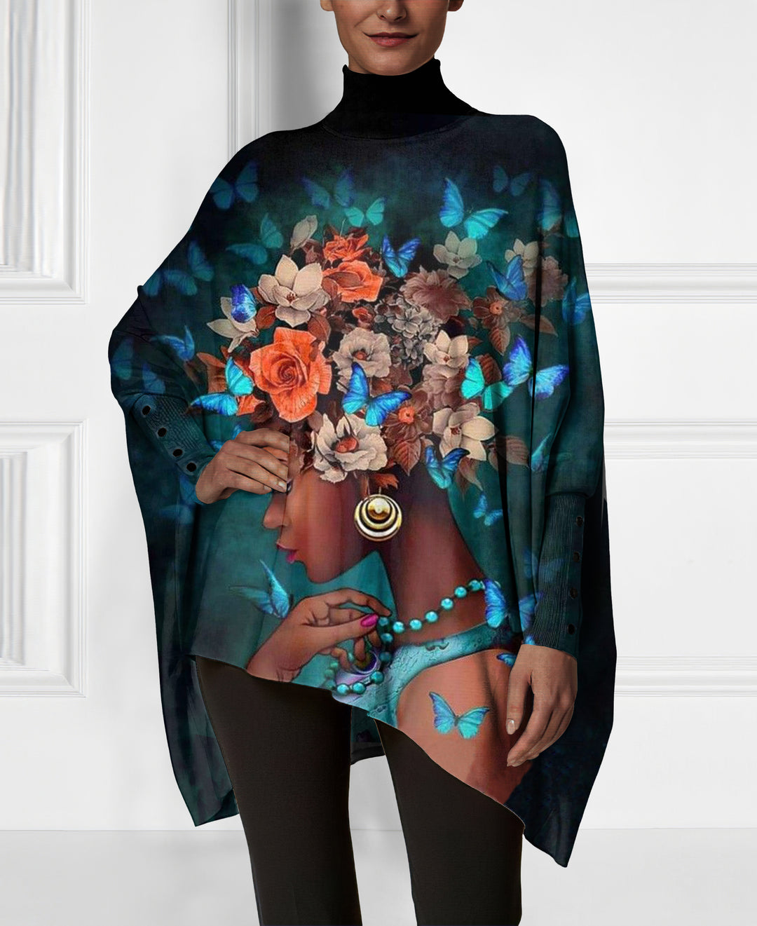 Butterfly Brown Girl Irregular High Neck Top