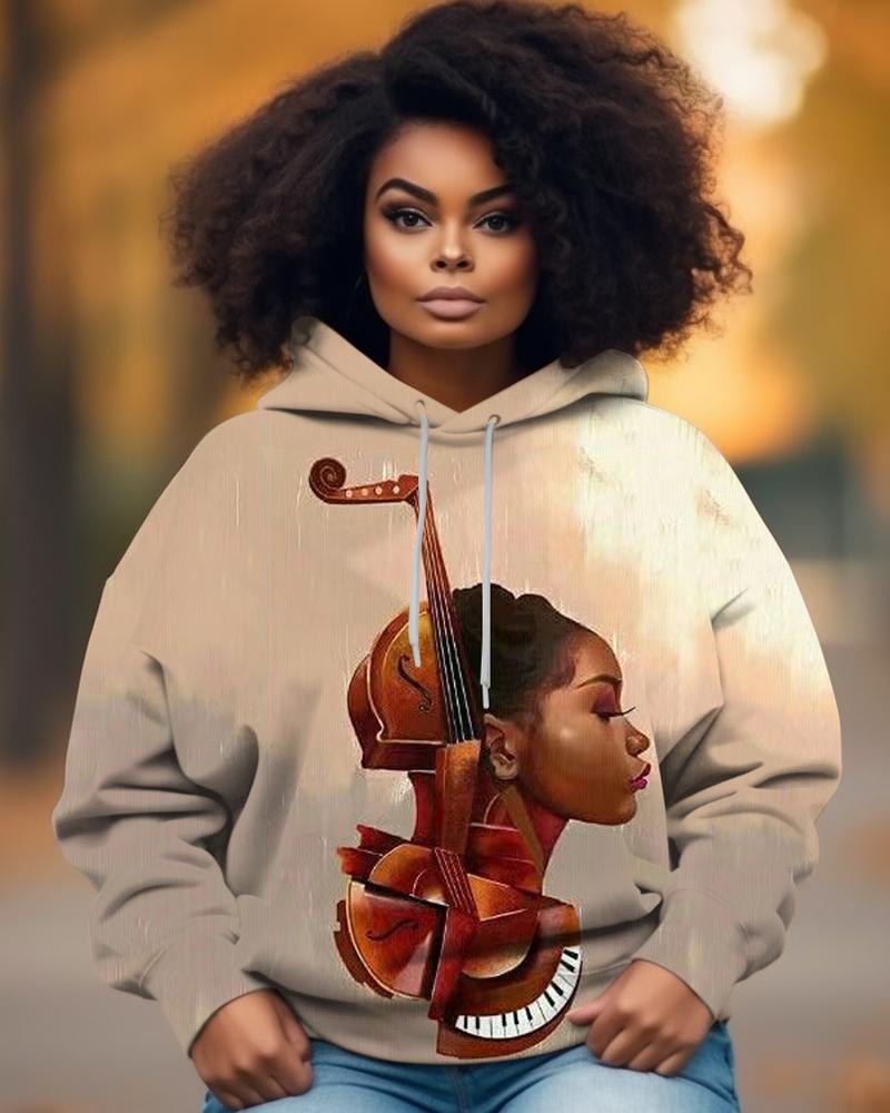 Music Violin Black Girl Printed Hoodie
