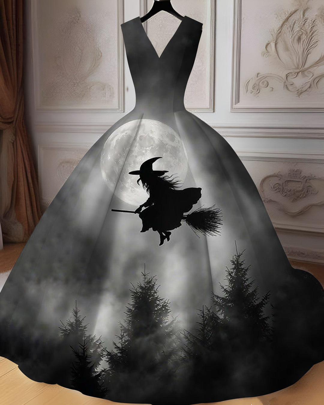 V-neck Halloween Witch Graffiti Wedding Maxi Dress