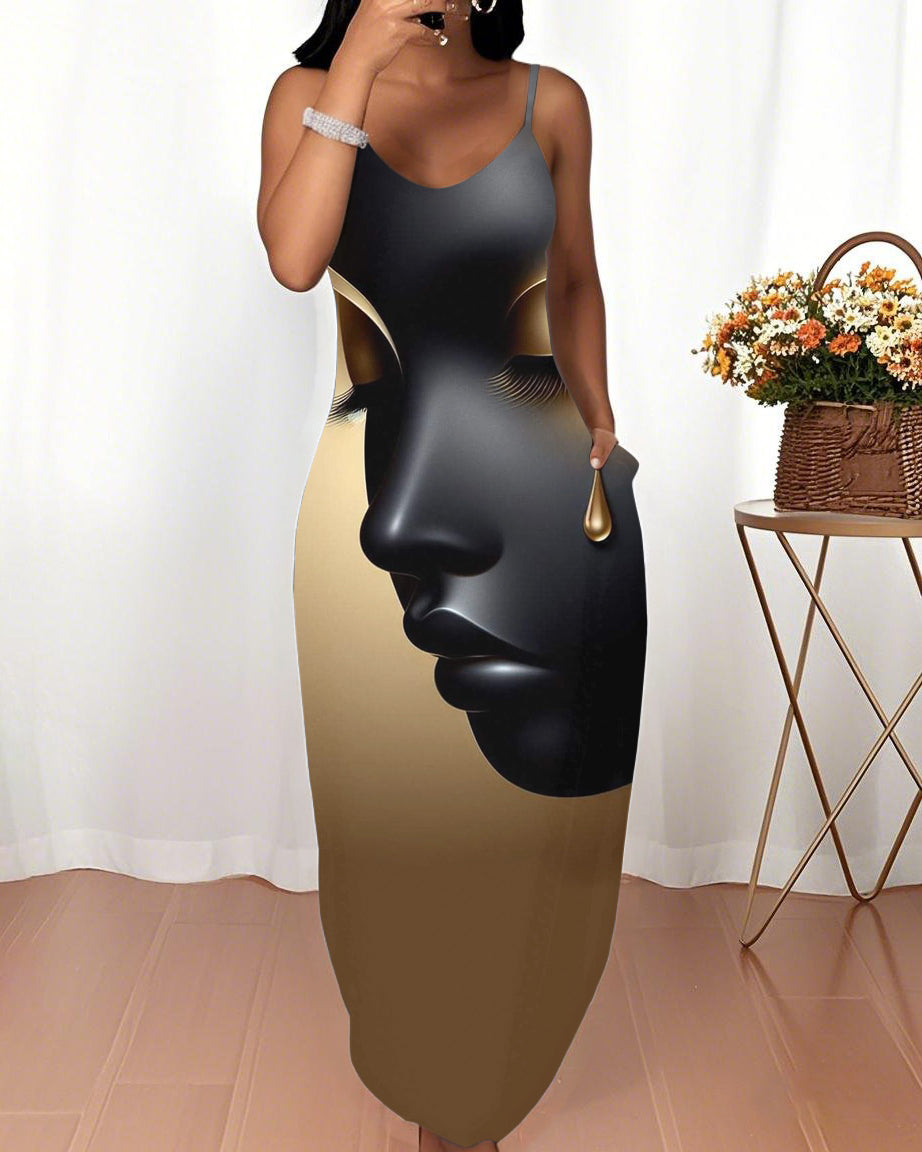 Sling Golden Tears Girl Pocket Maxi Dress