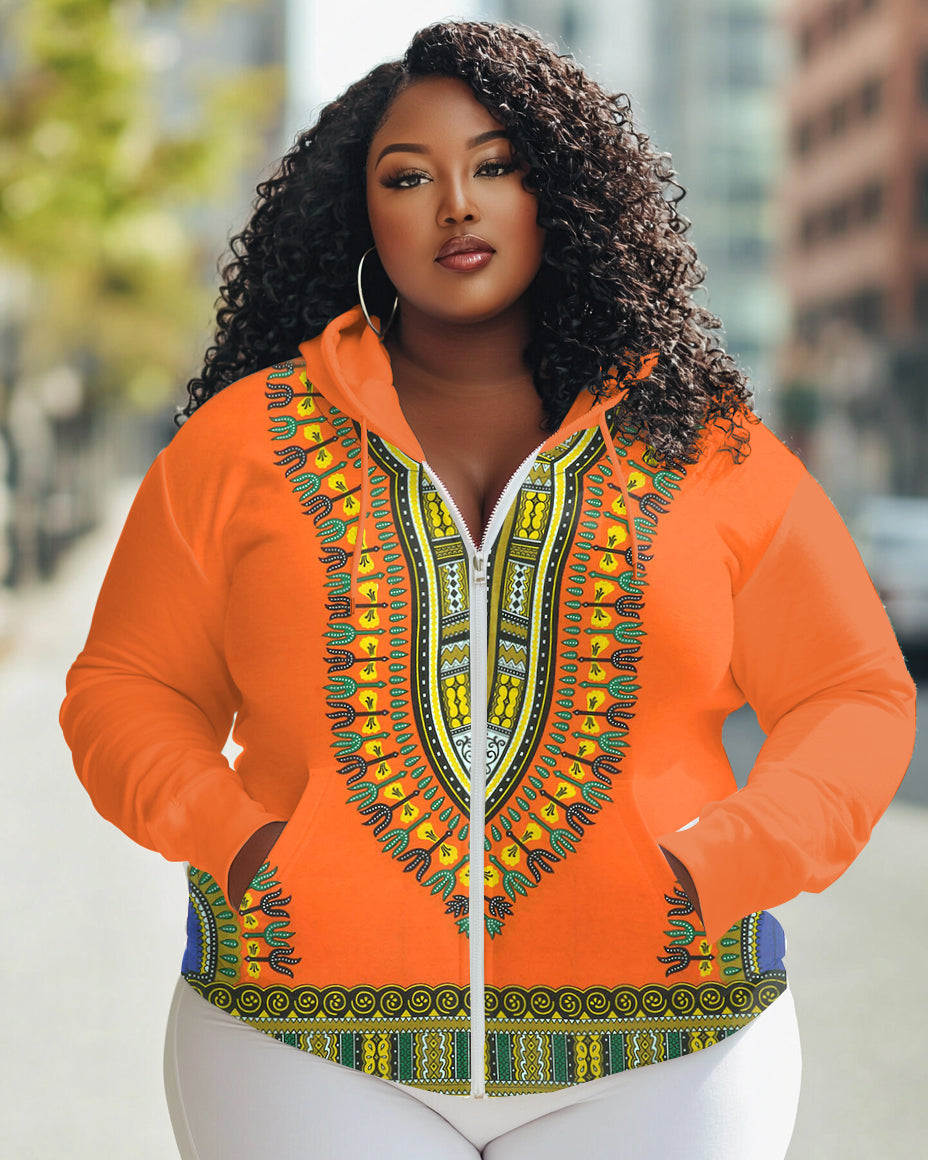 African Stretch Fabrics Print Long Sleeve Zipper Hoodie