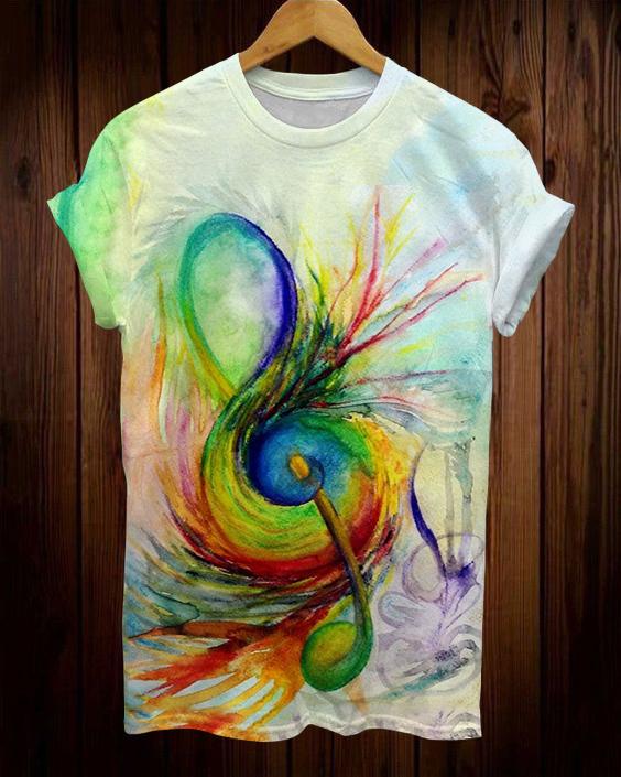 Musical Symbols Crayon Oil Painting Short Sleeve Tshirt