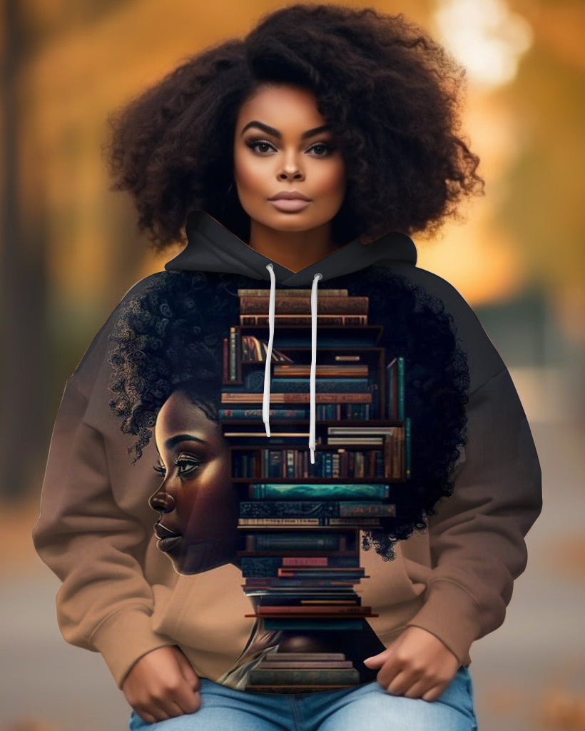 Book Knowledge Brown Girl Art Long-sleeved Hoodie