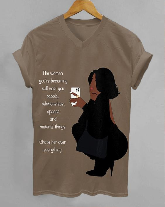 Chose Her Over Everything V-neck Short Sleeve Tshirt