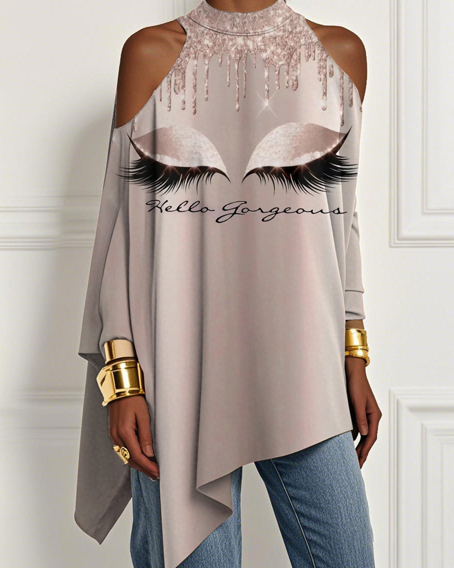 Hello Gorgeous Illustration Irregular Off-shoulder Top