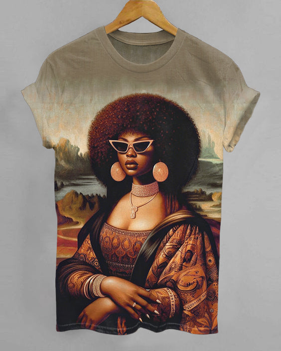 Afro Mona Lisa Crew Neck Short Sleeve T-shirt
