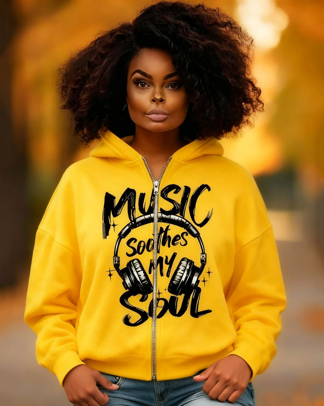 Woman Music Soothes My Soul Long Sleeve Zip-Up Hoodies