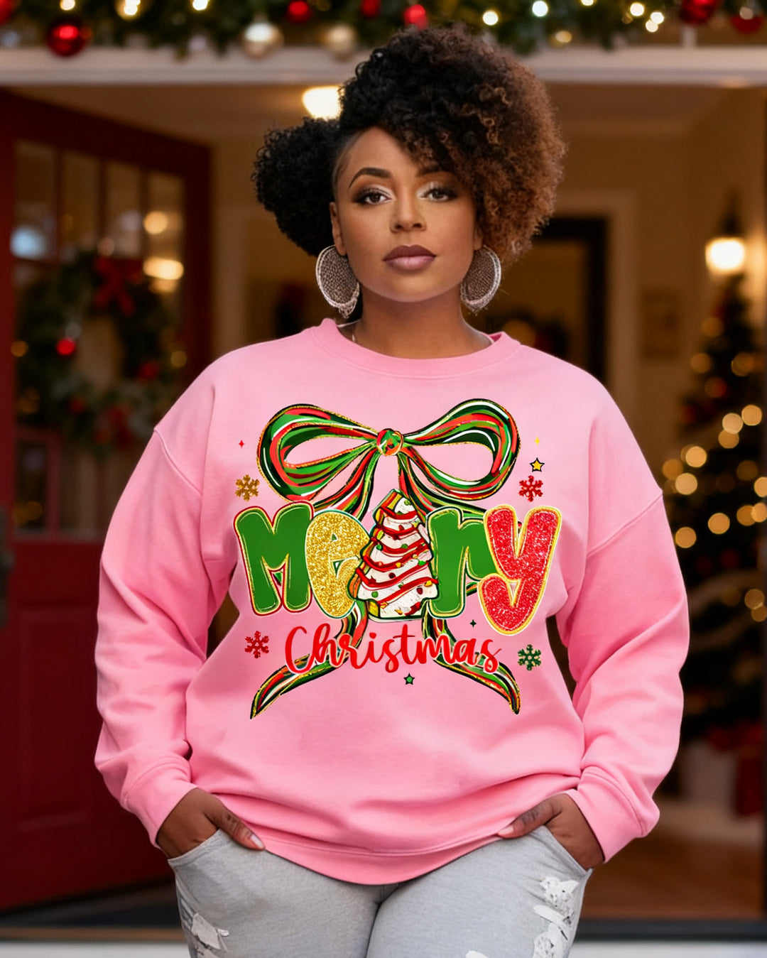 Coquette Merry Christmas Crewneck Long Sleeve Sweatshirt