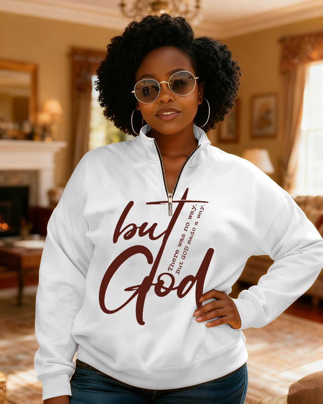 There Was No Way But God Made A Way Stand Collar Zip Up Long Sleeve Sweatshirt