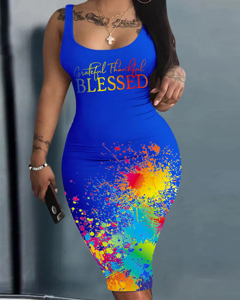 Personal casual letter printing sleeveless vest dress