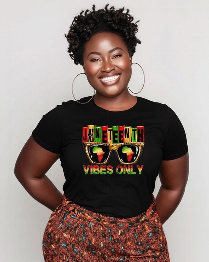 Juneteenth Vibes Only Crew Neck Short Sleeve Cotton T-shirt