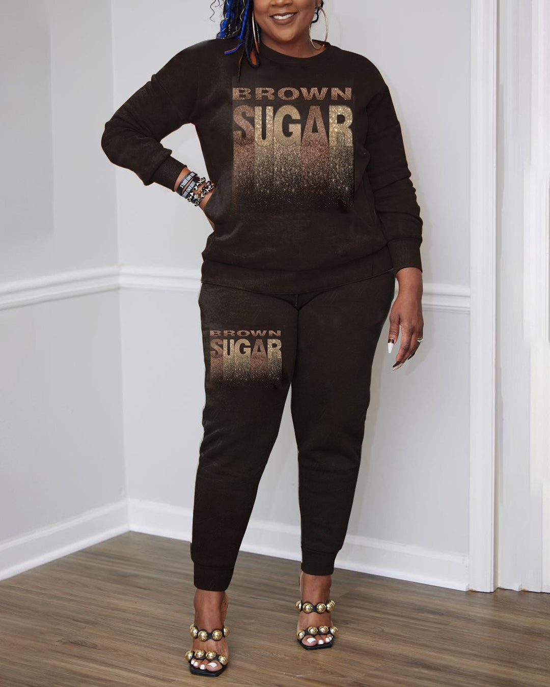 Brown Suger O Neck Long Sleeve Two Pieces