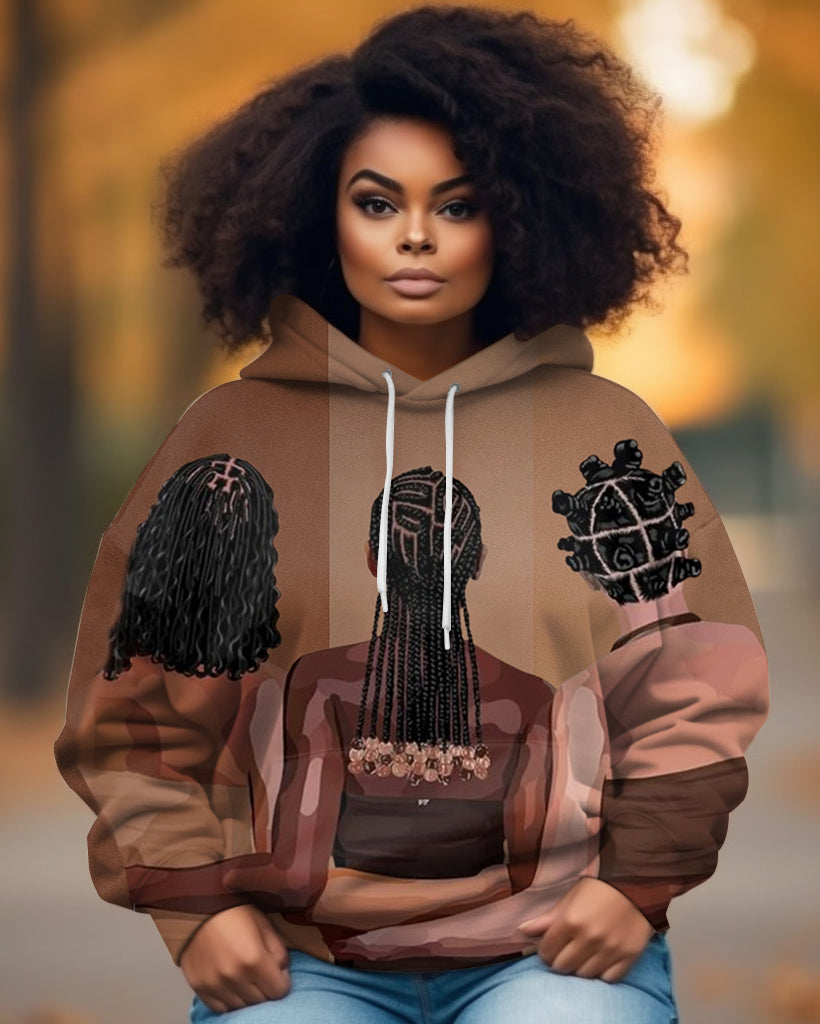 Black Women Side By Side Long-sleeved Hoodie