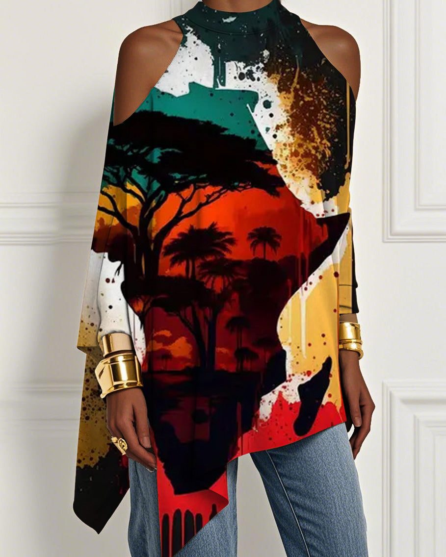 African Ethnic Print Irregular Off-shoulder Top