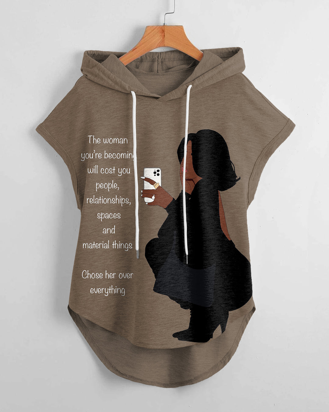 Chose Over Everything Hem Drawstring Hooded Tee