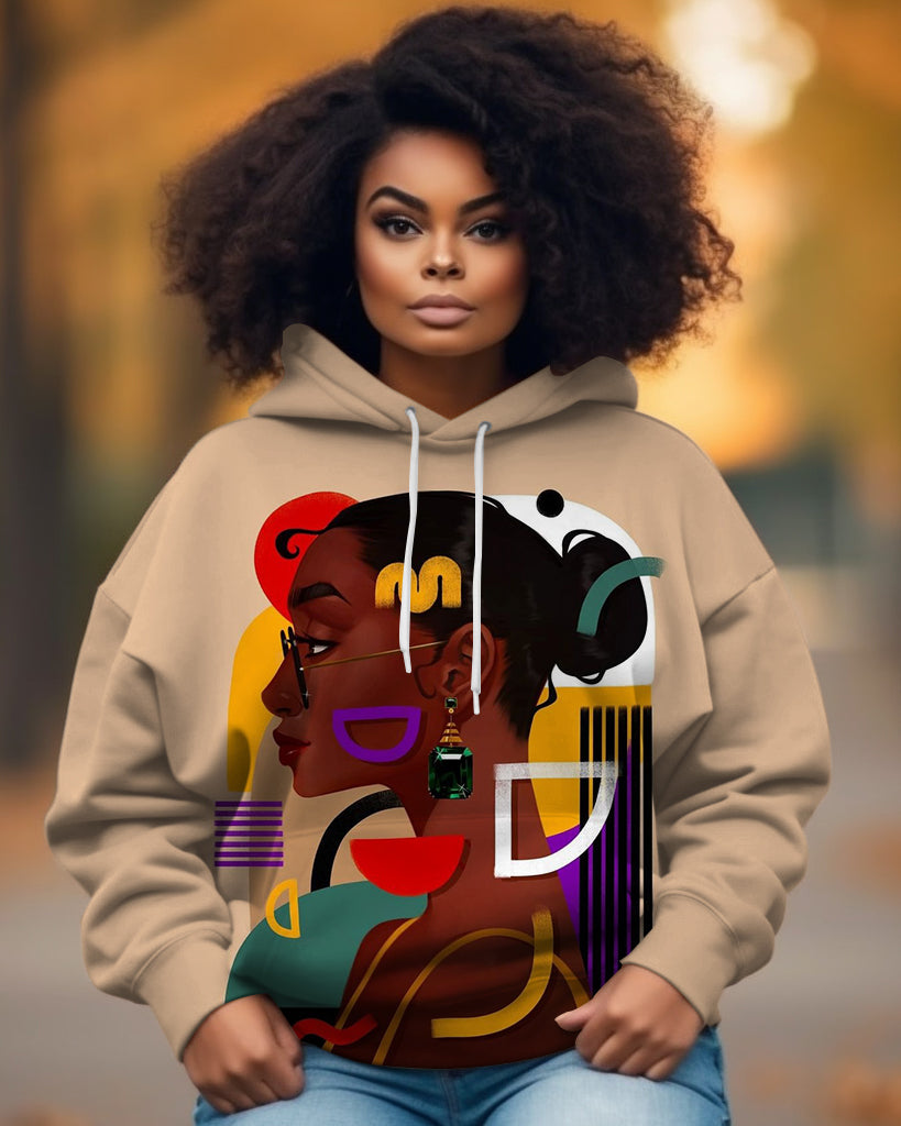 Colorful Geometric Girl Art Long-sleeved Hoodie