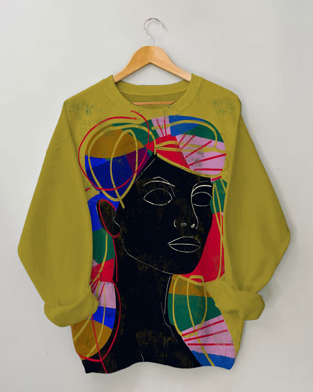 Women's Fashion Abstract Colorful Face Print Long Sleeve Sweatshirt