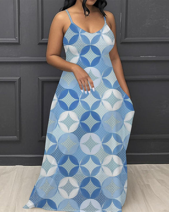 Classic Print V-Neck Pocket Cami Dress