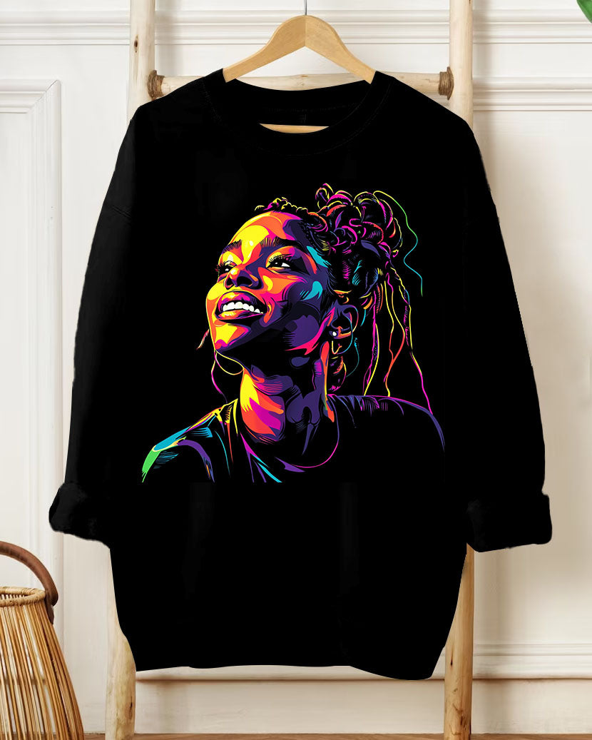 Fashionable Color Block Printed Casual Long Sleeve Sweatshirt