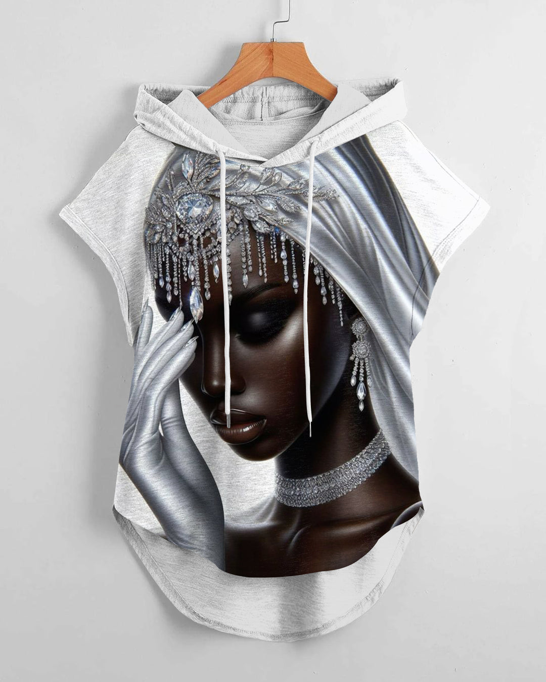White Diamond Veil Drawstring Hooded Tee