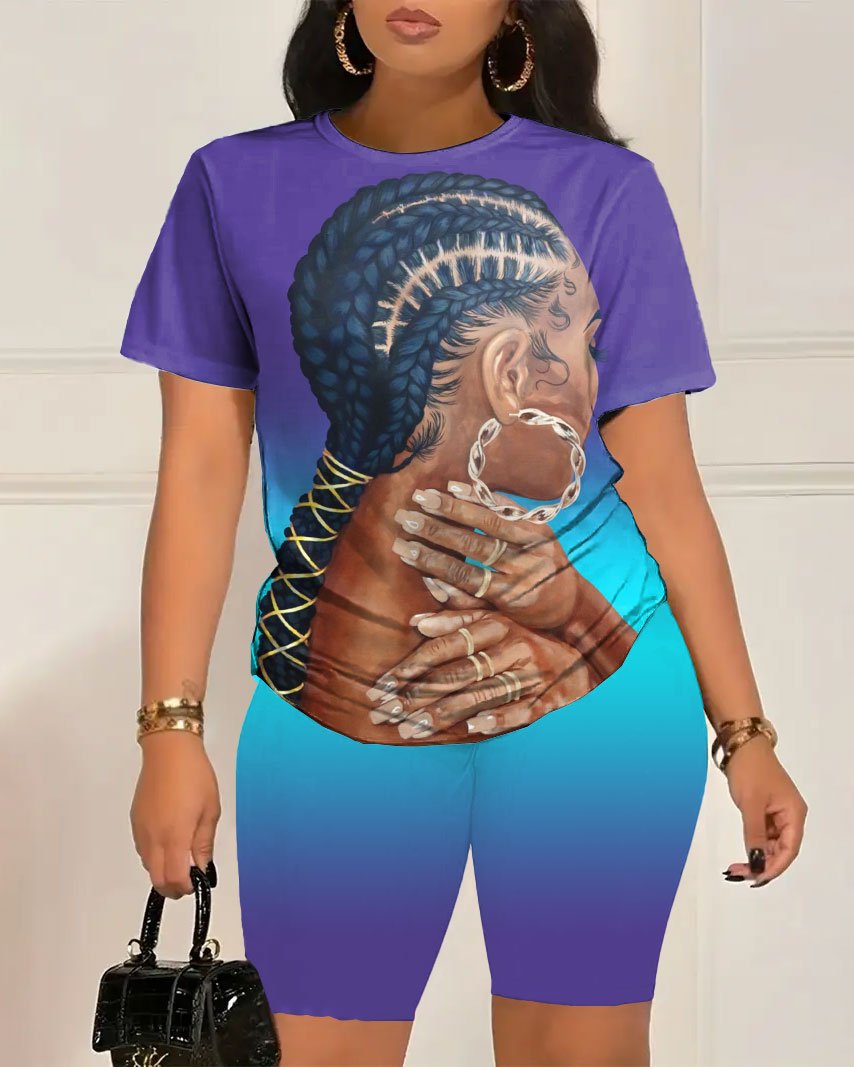 Gradient Braid Girl Short Sleeve Shorts Set