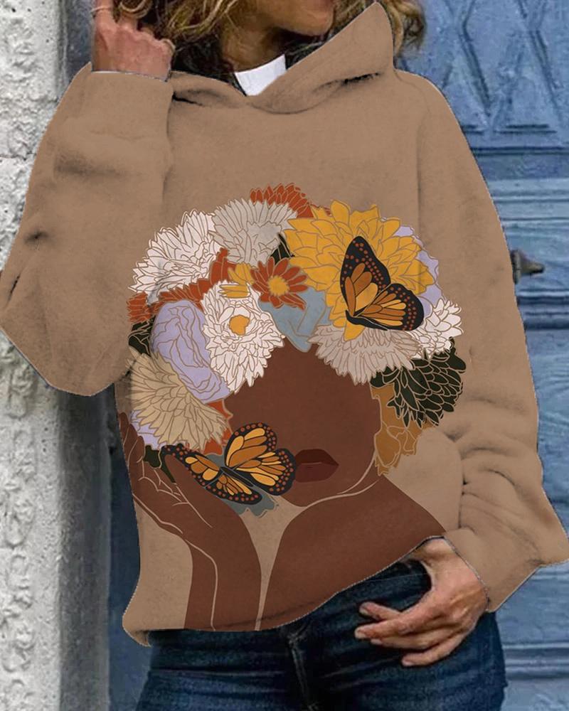 Butterfly Flowers Brown Girl Hoodie