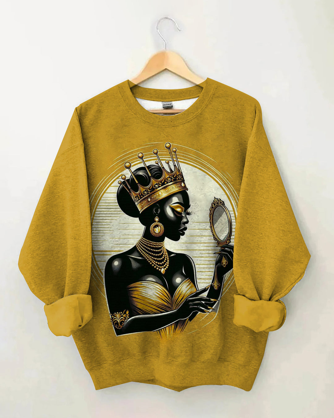 Crown Black Girl Personality Printed Round Neck Long Sleeve Top