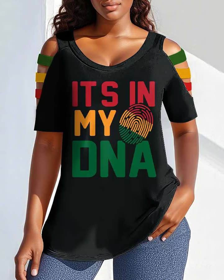 Its In My DNA Round Neck Off-shoulder Short-sleeved T-shirt
