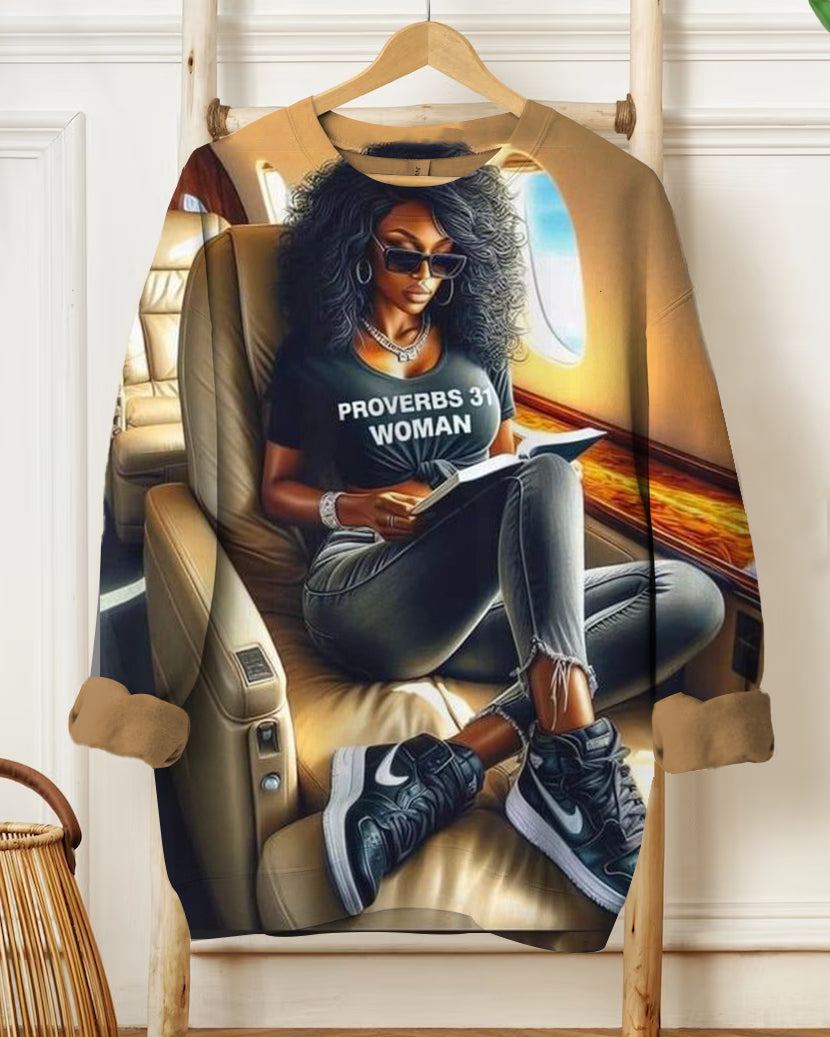 Fashion Proverbs 31 Woman Cartoon Print Long Sleeve Sweatshirt