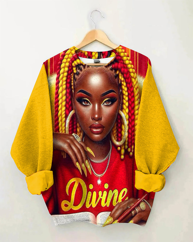 Black Girl Bright Dreadlocks Round Neck Long Sleeve Top