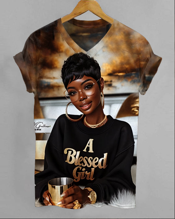 A Blessed Girl V-neck Short Sleeve Tshirt