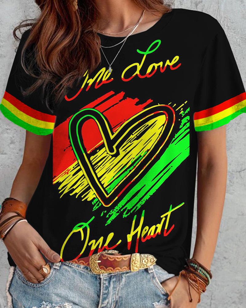 One Love One Heart Rasta Stripe Round Neck T Shirt