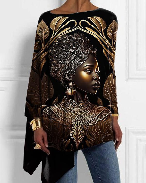 Golden Leaves Black Women Irregular Top