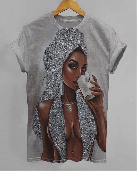 Sexy Brown Girl Drinking Water Short Sleeve Tshirt