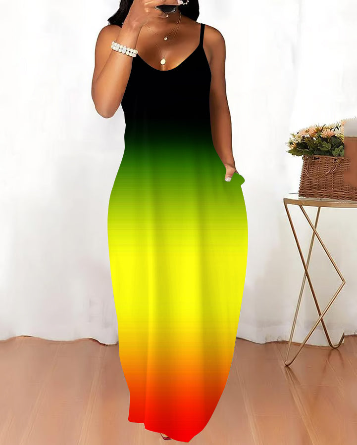 Sling Reggae Gradient Color Pocket Maxi Dress