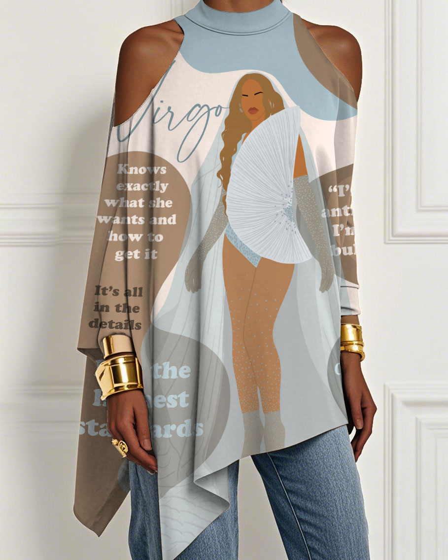 Virgo Girly Season Illustration Irregular Off-shoulder Top