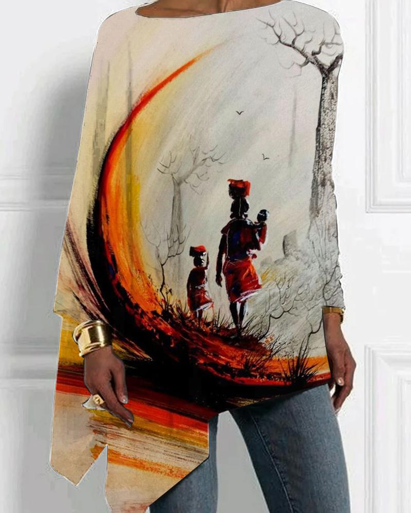 Black Painted Print Irregular Ladies Top