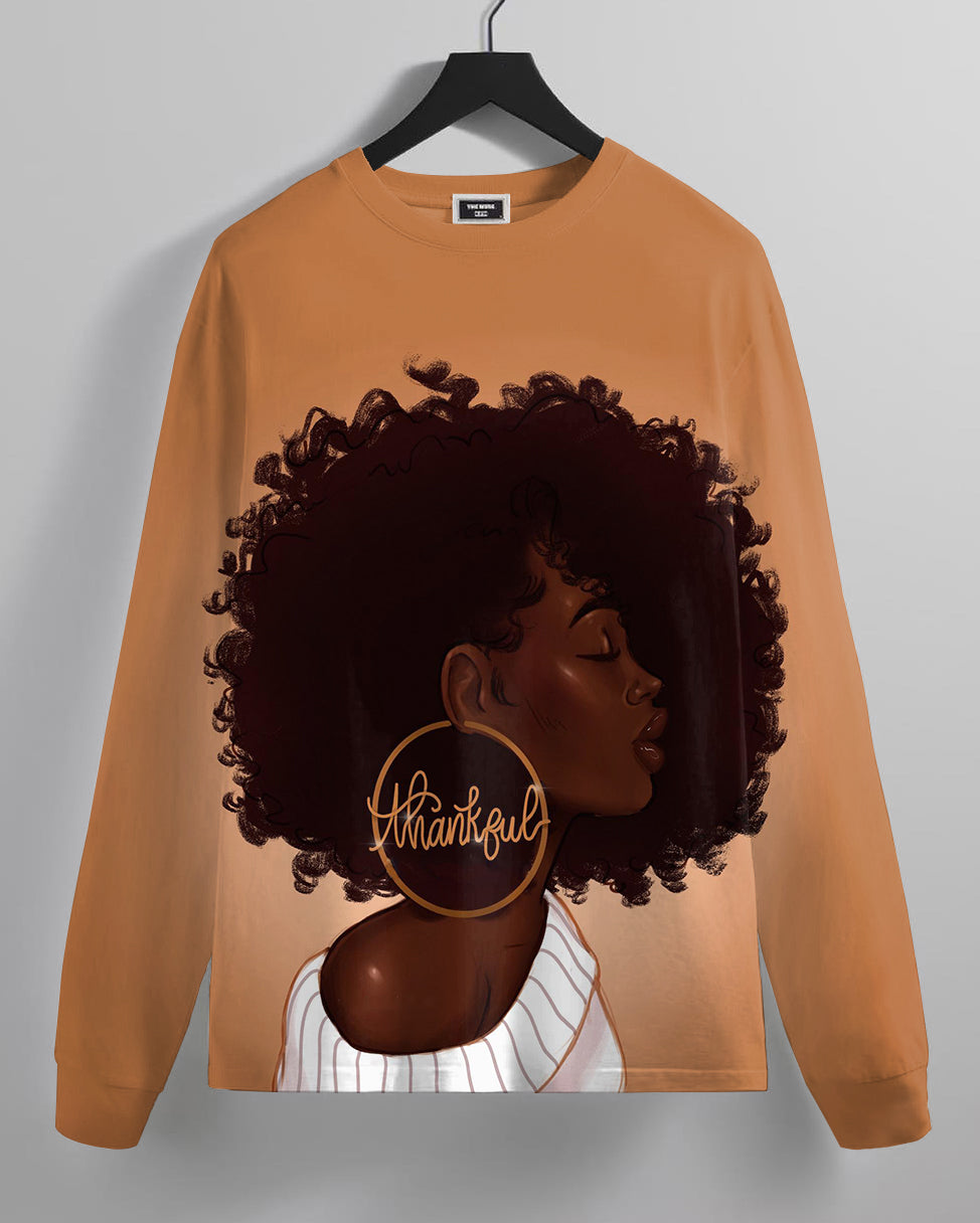 Thankful Afro Girl Prints Long Sleeve Sweatshirt