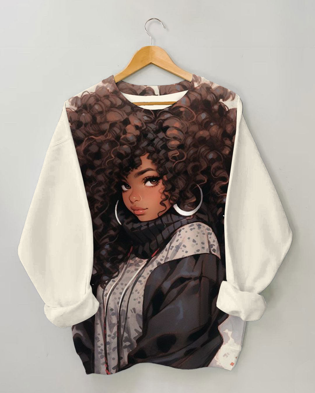 Women's Cute Afro Girl Print Long-sleeve Sweatshirt